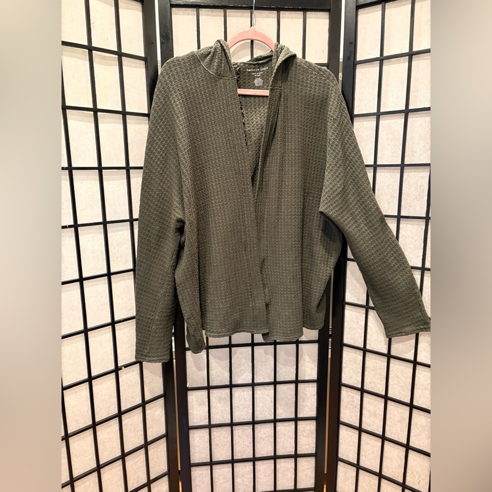 American Eagle Soft & Sexy Plush Waffle Knit Hoodie Olive L